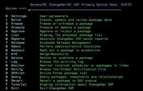 Micro Focus ChangeMan ZMF opening panel, fully supported by CM2 Software mainframe consultants